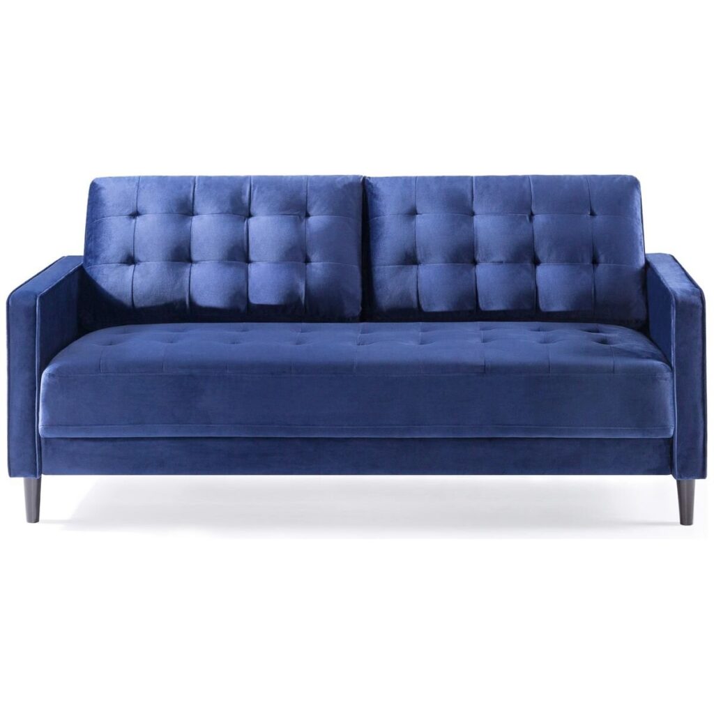 zinus 3 seater sofa mid century velvet couch benton navy blue