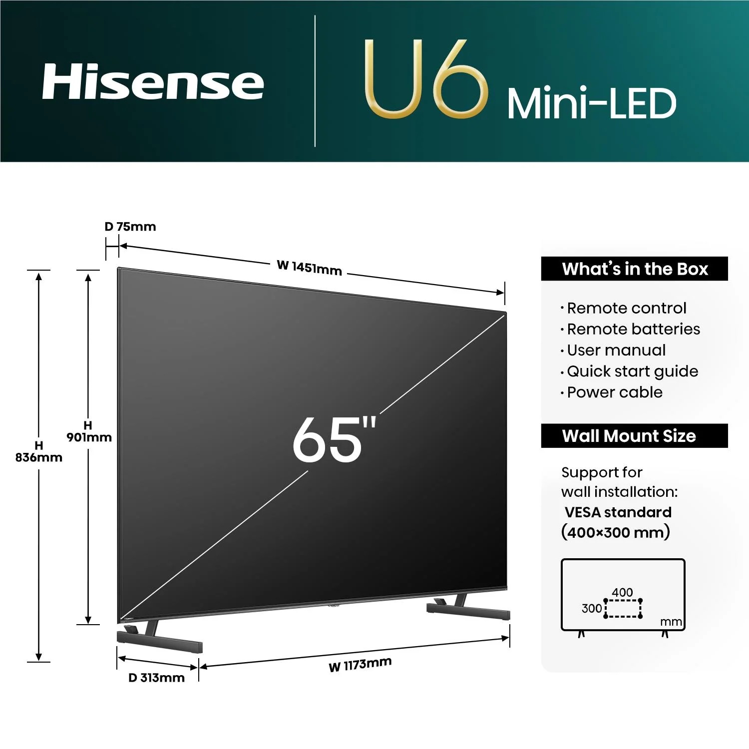Hisense 65" U6NAU MiniLED 4K QLED Smart TV R4K Better Than Rental