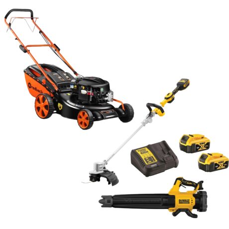 redback 20" self propelled mower & dewalt line trimmer & leaf blower package