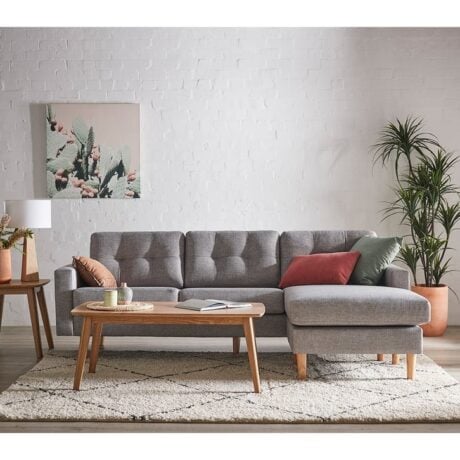 jazz 3 seater chaise groove grey & oak legs