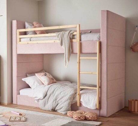 arlo single blush bunk bed & 2 x sleepscape single medium mattress