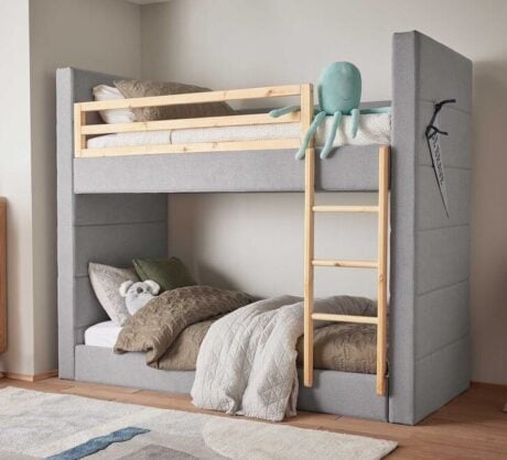 arlo single grey bunk bed & 2 x sleepscape single medium mattress