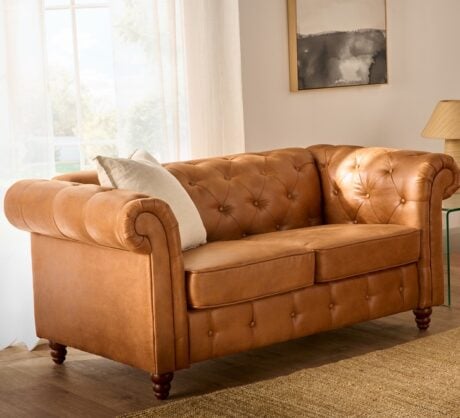 carlotta 2 seater tan chesterfield sofa