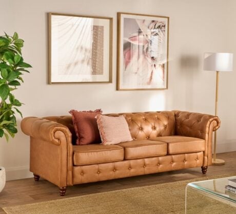 carlotta 3 seater tan chesterfield sofa