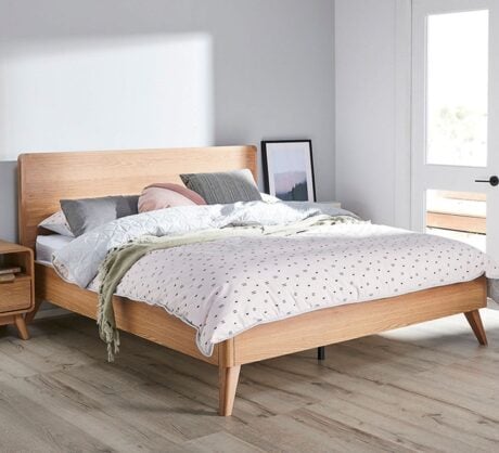 retro queen oak bed frame