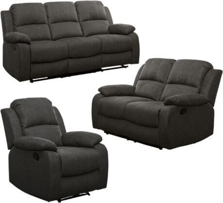 vancouver 3 seater & 2 seater & 1 seater recliner sofa set charcoal
