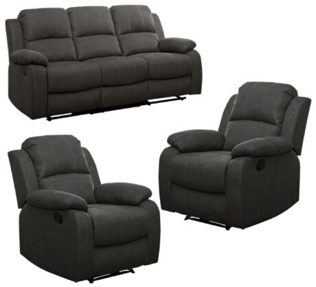 vancouver 3 seater & 2 reclining armchairs sofa set charcoal