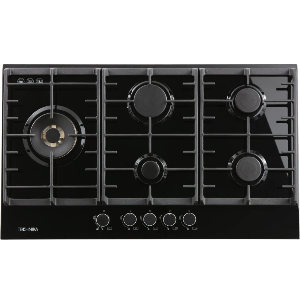technika 90cm black glass gas cooktop