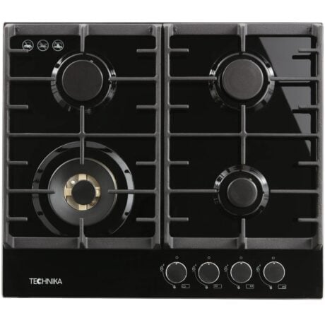 technika 60cm gas on black glass cooktop